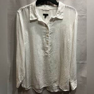 Talbots Petite Linen Long Sleeve White Blouse Size XL Petite